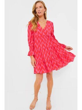 Tuckernuck Pomander Place Ikat Kenzo Dress in Hot Pink Ikat Small New Mini Long
